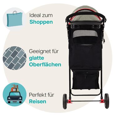 Візок для собак Innopet Buggy Avenue сірий/червоний, з дощовим захистом