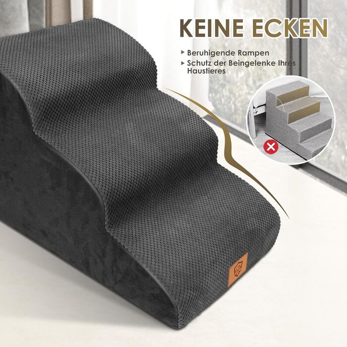 Сходинки для собак - 3 сходинки, водонепроникні, з високощільної губки, знімні, для диванів та ліжок, сірі (чорні)