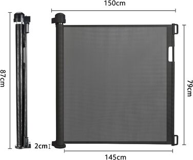 Захист для воріт Naizy Rollo 0-150см: сітка для собак, захист від дітей, ролетний тип, чорний 150см