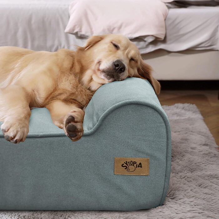 Ліжко для собак Sytopia XXL з Memory Foam, 17.8 см товщиною, велике, ортопедичне, для собак старше 45 кг, водовідштовхувальний та пральний чохол, внутрішнє вкладення, блакитний колір