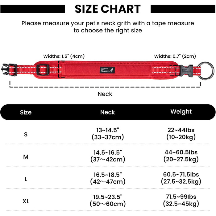 Нашийник для собак EXCELLENT ELITE SPANKER з PU матеріалу, з пряжкою, регульований, для малих, середніх та великих собак, чорний, червоний, синій (RED-L)
