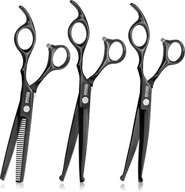 Набір професійних ножиць для собак RAGI - 4 шт. - ножиці для стрижки собак, вигнуті - ножиці для собак з круглим кінчиком - для собак та котів - чорного кольору