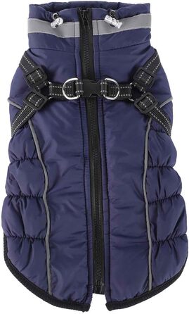 Зимовий теплий одяг для собак, вантажний одяг з відстібаною повідком, тепла куртка з флісу з світловідбиваючими смугами для великих та середніх собак, коричневий (5XL, Navy)