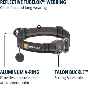 Собачий нашийник RUFFWEAR Top Rope, середній розмір, міцний і зручний, для прогулянок, базальтово-сірий, M (36–51 см)