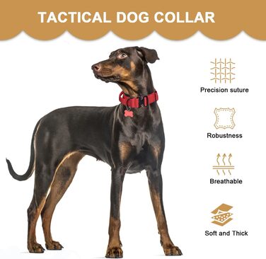 Нашийник для собак Vivi Bear тактичний, регульований, з контролем, нейлон, неопрен, для великих собак, червоний, розмір L