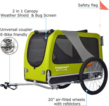 DOGGYHUT® Преміум XL 2-в-1 велопричіп та джоггер для собак 23-45 кг, причіп для велосипеда для собак, модель 80106