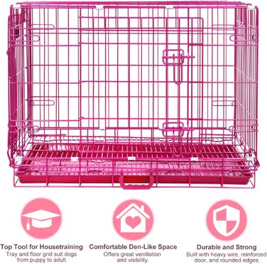 Клітка для собак HOMEY PET 76,2 см рожева, розкладна, для дому, з металевого дроту, знімний піддон