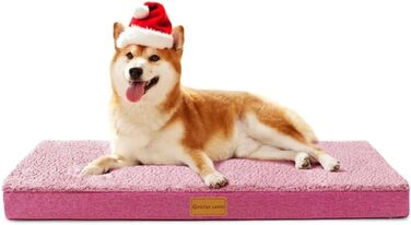 Ортопедичне ліжко для собак Patas Lague, велике, 91,4 x 61 см, м'яке, водонепроникне, з піною, знімний, пральний чохол, антиковзаюча підставка, рожевий колір, розмір L:36x24x3.5 IN