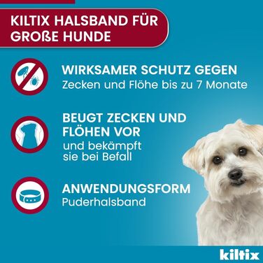 Kiltix нашийник від кліщів і бліх для великих активних собак, 66 см – тривалий захист від паразитів