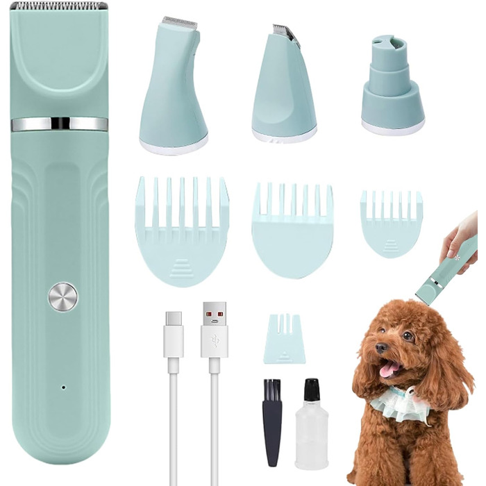 Набір для догляду за собаками 4-в-1: акумуляторна регульована шерсть для цуценят вдома (білий, зелений)