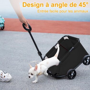 Візок для собак та котів OHMG, складний, до 20 кг, з гальмом, XXL-кошик, 3 вікна, тримач для напоїв, чорний (51 x 35 x 31 см)