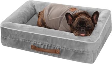 Ортопедичне ліжко для собак середніх порід, корзина для собак, що стирається, з яєцеподібною піною, водонепроникний диван для собак з неслизьким дном та чотиристоронні подушки (світло-сірий, 61x46x15см)