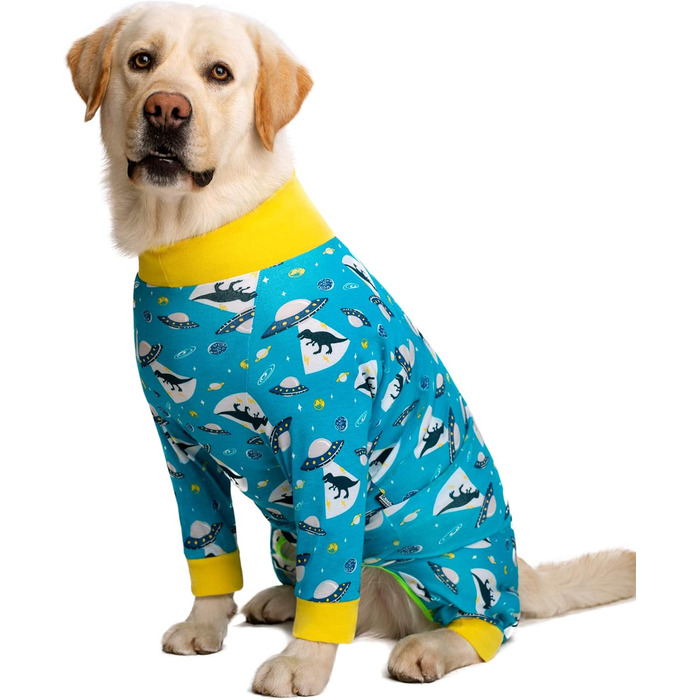 Піжама для собак, еластична, анти-волосся, пилозахисна, для середніх та великих собак (34/60см, зелений олень, 32/56см, синій динозавр)