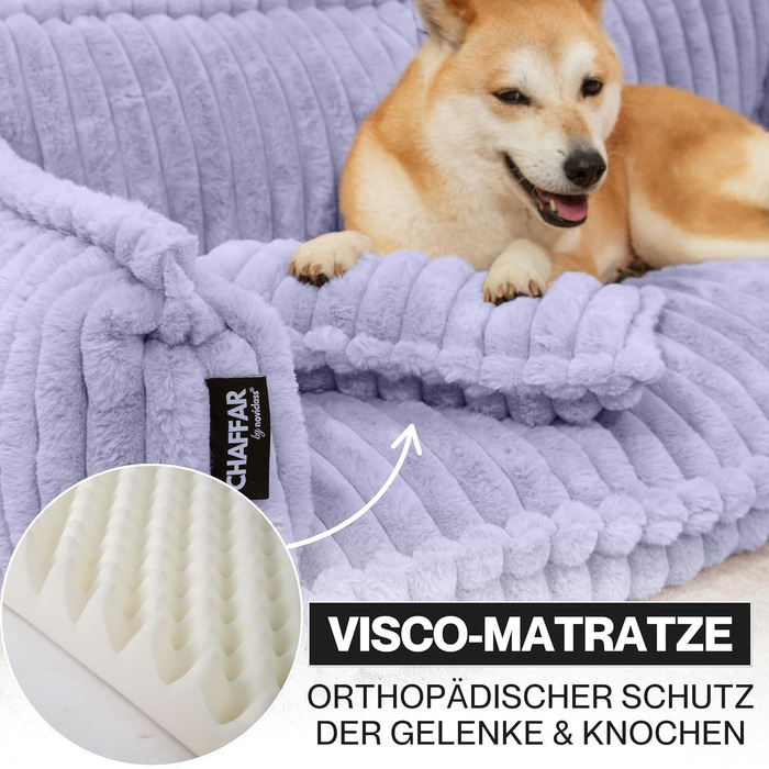 Крісло-лежанка для домашніх тварин Noviclass® Chaffar | Для котів та собак | Ортопедичний матрац | Сучасний стиль, Cord-дизайн, фіолетовий, XL (120 см)