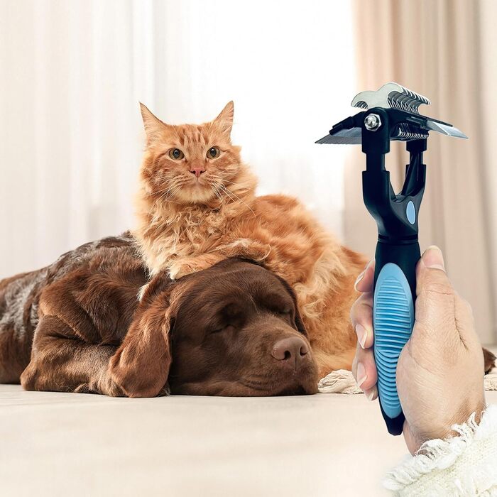 Бурштук для догляду за шерстю собак та котів 3-в-1 - двосторонній інструмент для видалення шерсті з нержавіючої сталі, гребінець для розплутування та щітка для підшерстка | Ергономічна ручка для видалення матової шерсті, безпечний для тварин