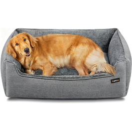 Feandrea лежанка для собак, м'яка подушка, корзина для собак, підняті бортики, неслизьке дно, знімна та пральна наволочка, XL, для великих собак, 100 x 75 x 25 см, світло-сіра