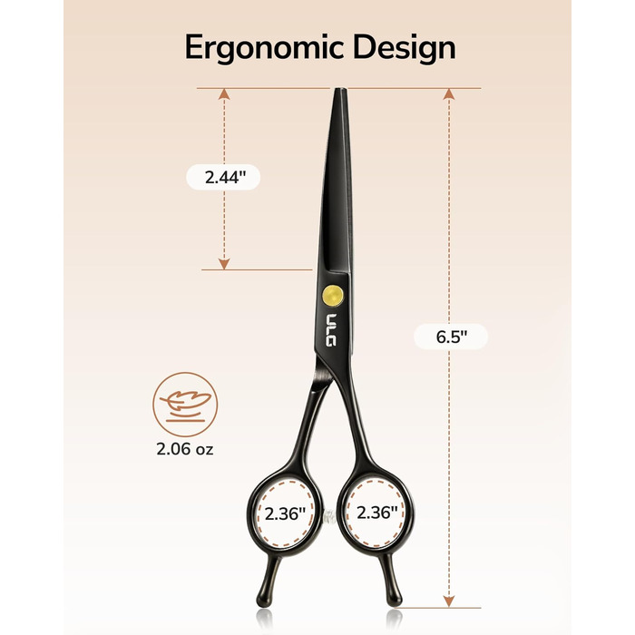 Професійний набір для стрижки волосся ULG: 2 ножиці (16,5 см), розріджувач, гребінець, затискачі, кейс. Підходить для чоловіків, жінок, дітей.