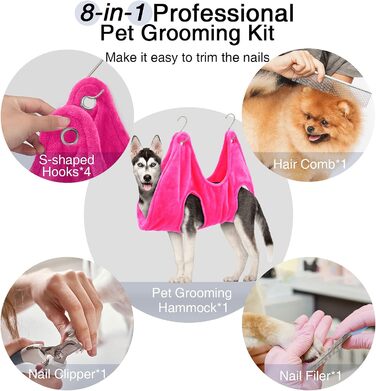 Гамак для собак Aersileng 8-в-1: догляд, стрижка, купання, сумка для маленьких собак та котів (рожевий, S)
