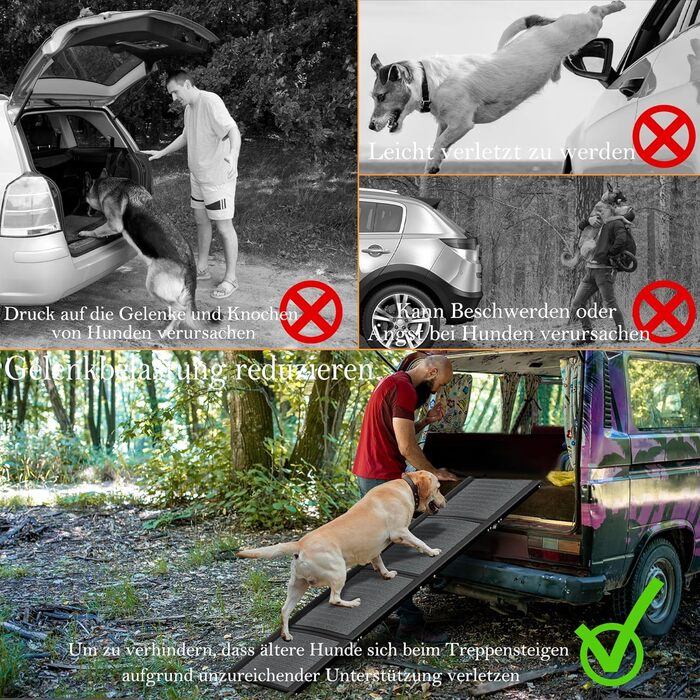 Складні пандуси для собак, 157 см - пандус у багажник для авто, вантажівок та SUV, до 110 кг, легкий, стабільний, антиковзкий - чорний