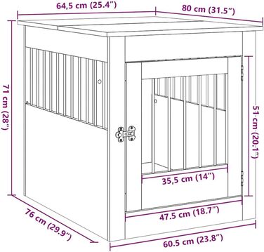 Клітка для собак у меблевому стилі vidaXL, артезіанський дуб, 64,5x80x71 см, стильне меблеве житло для собак