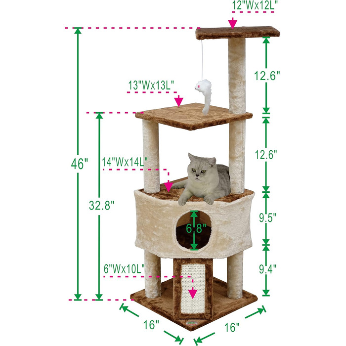 Дряпка для котів Go Pet Club F708, 116,8 см, багаторівнева когтеточка, ігровий комплекс для кішок