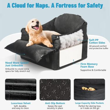 Автокрісло для собак EASTBLUE: комфортне та безпечне автоліжко для собак малого та середнього розміру (до 15,9 кг), чорного кольору, середнього розміру