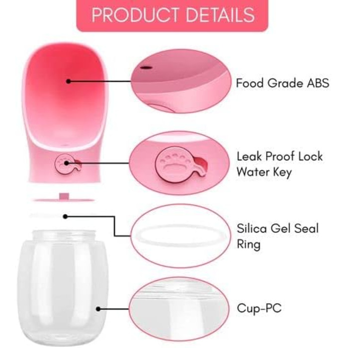 Портативна пляшка для води для собак M&JOutdoors, 540 мл, рожева