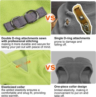 Тепла флісова жилетка-пуловер для собак, зимова куртка з кільцем для повідка, для маленьких та середніх собак XS, S, M, зелена