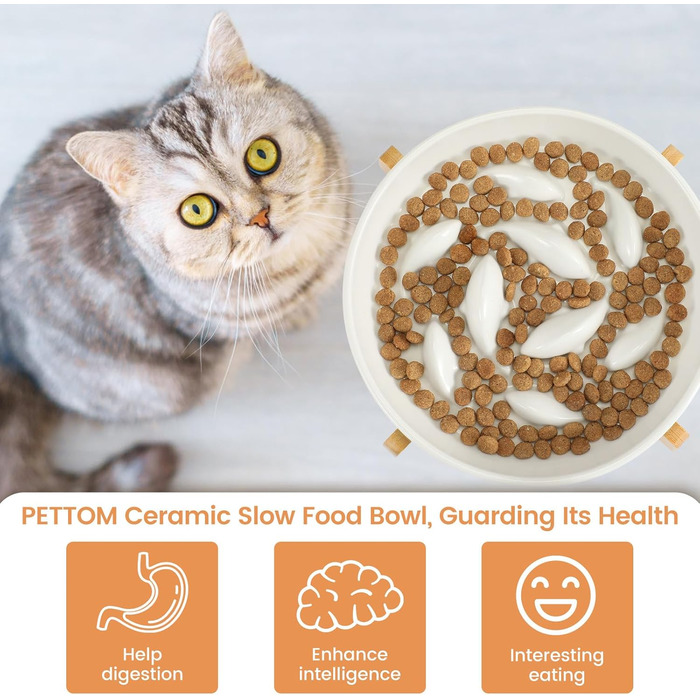 Антислизький годівниця для котів PETTOM з кераміки, повільний годівля, для котів та маленьких собак, білий
