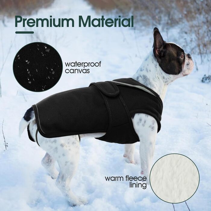 Водонепроникний зимовий одяг для собак Kuoser: теплий флісовий плащ для маленьких та середніх собак, чорний, розмір L (50-65 см)
