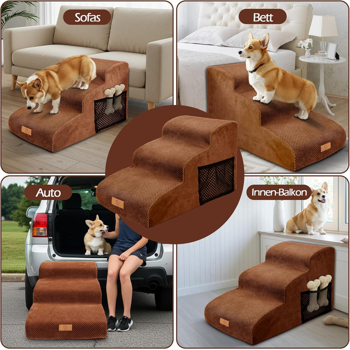 Сходинки для собак Eukue: 5 сходинок, складані, для маленьких та великих собак, з антиковзким покриттям, для ліжка/дивану (колір: коричневий)