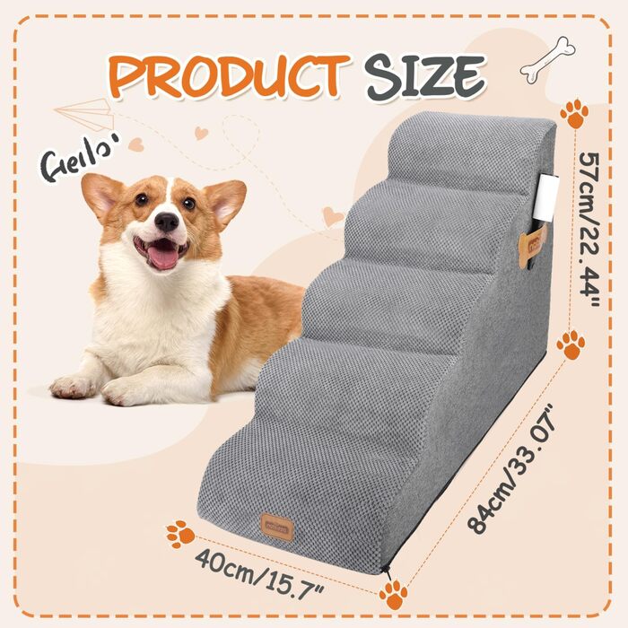 Сходинка для собак Nobleza, 40 см, для маленьких собак, з валиком для шерсті, 57x40x40 см (5 сходинок)