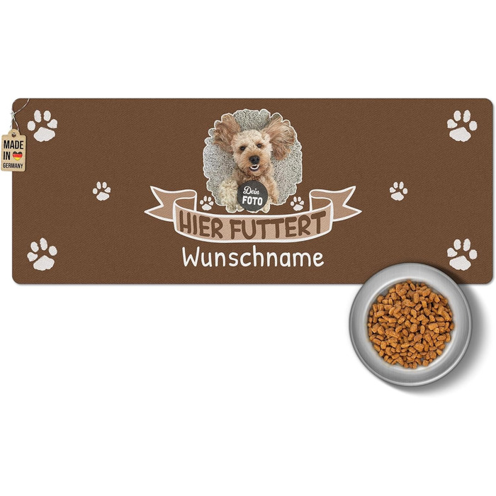 Персоналізована килимок для годування з фото та ім'ям - PR Print, для собак та котів, миється, не слизький (80 x 30 см)