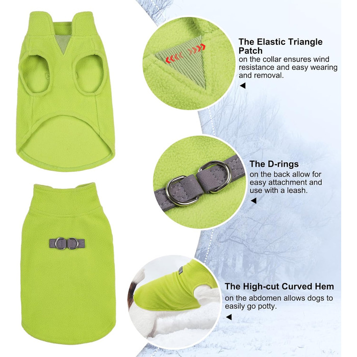 Тепла флісова жилетка-пуловер для собак, зимова куртка з кільцем для повідка, для маленьких та середніх собак XS, S, M, зелена