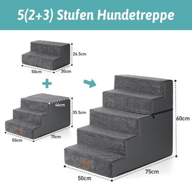 Сходинка для собак COZY KISS, для маленьких собак і котів, з нековзким покриттям, з щільного піноматеріалу, для ліжка, дивану, авто (Чорний & Білий, 7x0x60cm)