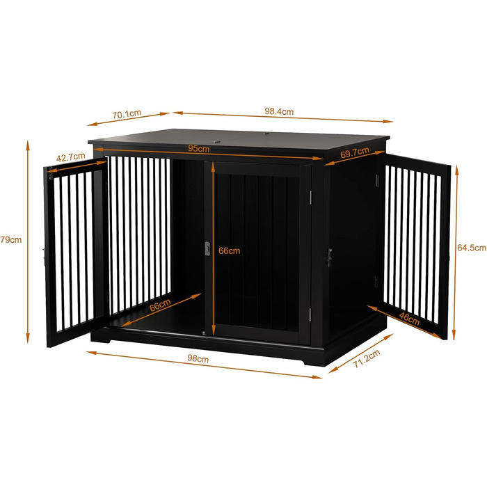 Клітка для собак HOLTICO, чорна, велика (L) з м'яким лежанком, для дому, з відкидним верхом, стильна, міцна