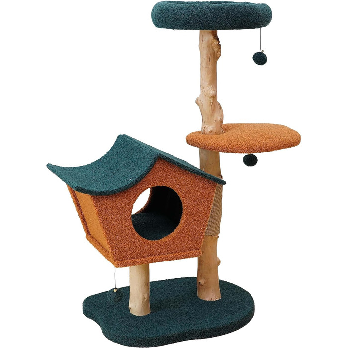 Котячий будиночок з дерева з штучним хутром Fudajo, 114 см, з кульками для ігор