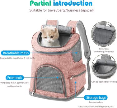 PETCUTE Рюкзак для собак, дихаючий, з м'яким матрацом, складний, з безпечною лінією, для подорожей, велосипеда, літака (Рожевий)