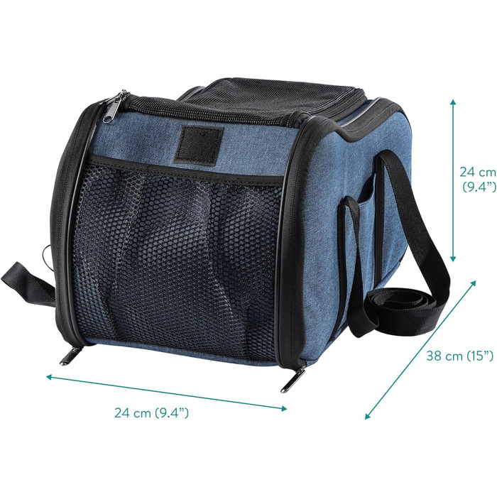 Автокрісло для собак Navaris - блакитне, з блискавкою та повідком - переносна переносна клітка для собак, м'яке крісло