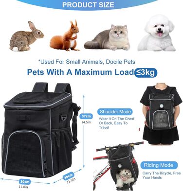 PETCUTE Фарбований кошик для собак і котів на велосипед, чорний, з світловідбиваючими смугами та світлом