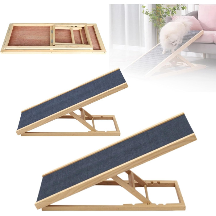 Рампа для котів та собак 3-в-1 Hunderampe – 100 см, з дерева, регульована висота (30-60 см), з антиковзним килимком, для ліжка/автомобіля/дивану