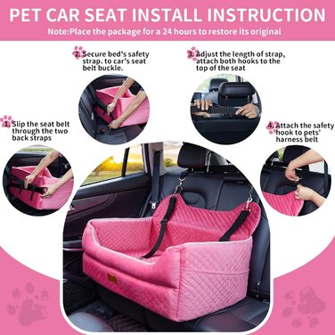 Автокрісло для собак великих та середніх порід – підйомник з memory foam для собак вагою до 25 кг або 2 маленьких собак, знімний та пральний лежак з товстим матрацом та кишенями для зберігання, Рожевий, Large Pink