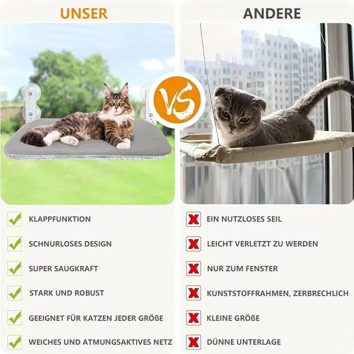 Гамак для котів Bibykivn на вікно, розкладний, сірий плюш + сітка, 52×30 см