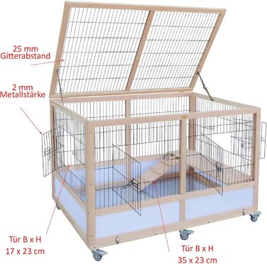 Клітка для кроликів HABAU, 118 x 75 x 79 см, з натурального дерева та металевої решітки, для дому