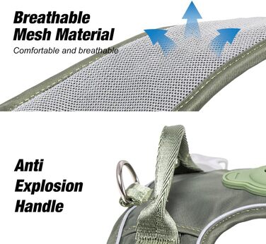 Шлейка для собак TSPRO з тримачем AirTag, регульована нагрудна стрічка для маленьких собак, з зручною ручкою, міцна та світловідбиваюча для прогулянок, бігу, тренувань (Зелена, розмір 2) Розмір 2 (обхват шиї 28.5-42 см, обхват грудей 42-53 см) Зелений