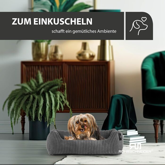Крісло-лежанка для собак (55x42 см) з подушкою, Cordstoff, сіре, з пакетиками для відходів