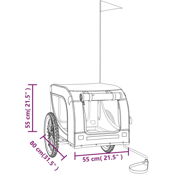 Фарм-причіп для собак Gecheer: надійний транспорт з відбивачами та прапором, вантажопідйомність 45 кг, чорний оксфордський матеріал та залізо (136 x 69 x 73.5 см, жовтий)