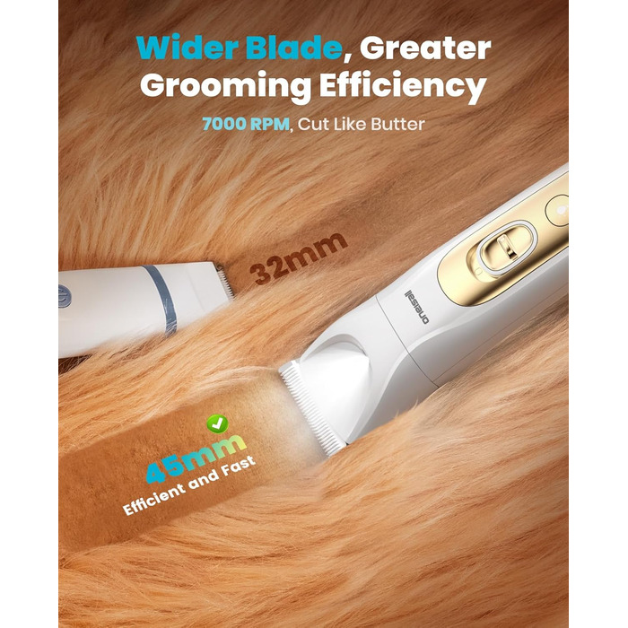 Машинка для стрижки собак і котів oneisall 4-в-1 з LED-підсвічуванням, триммер для лап та точилка для кігтів, акумулятор 2000mAh (біла)