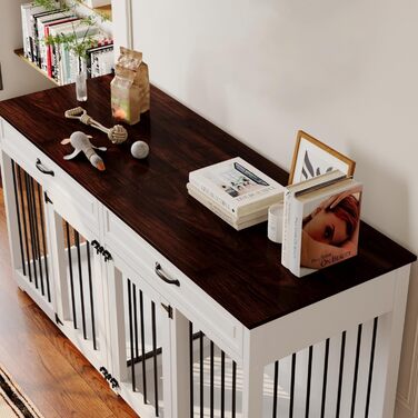 Клітка для собак з 2 ящиками та 2 дверцятами, біла та темно-коричнева, MDF, 160x60x80 см. Підходить для 2 собак