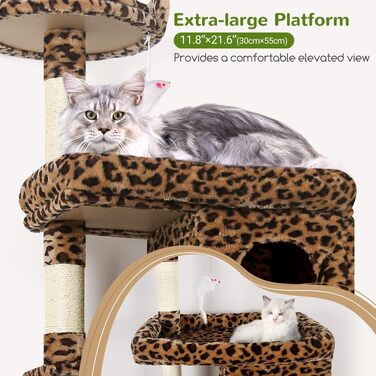 Комплекс для котів Globlazer Kratzbaum Maine Coon 183 см з 2 печерами, великою лежаком, стійкий кактус для великих котів (Леопард)